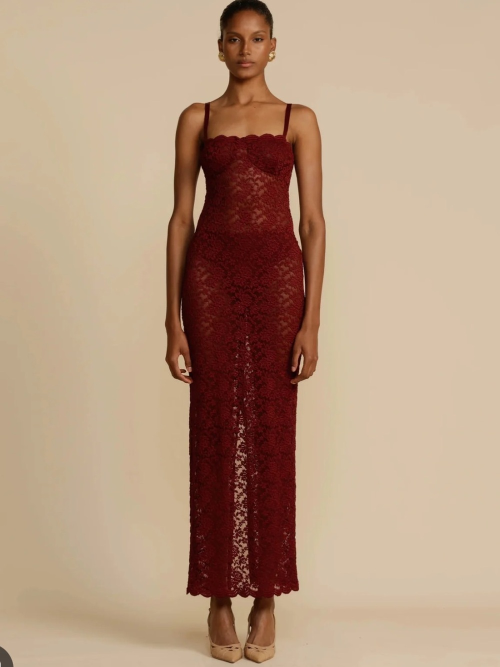 Arcini Ora Margot Lace Maxi Slip Dress - Wine M